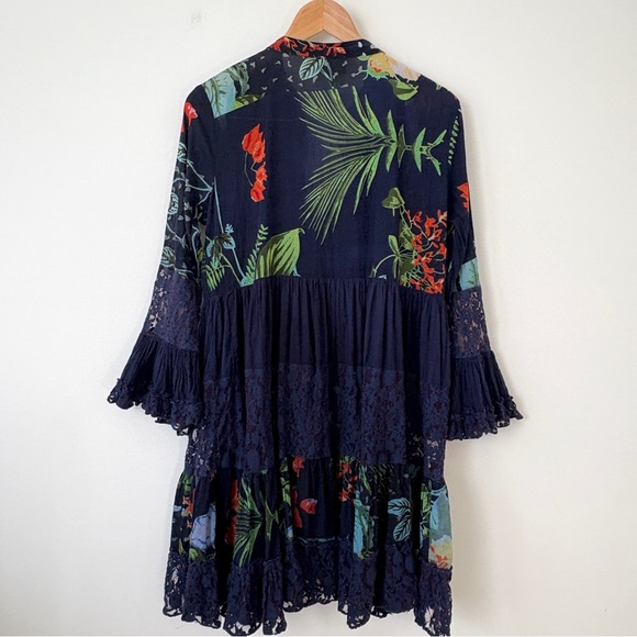 Antica Sartoria Floral Embroidered Boho Tassel Lace Tiered Babydoll Dress Sz M - Picture 7 of 11